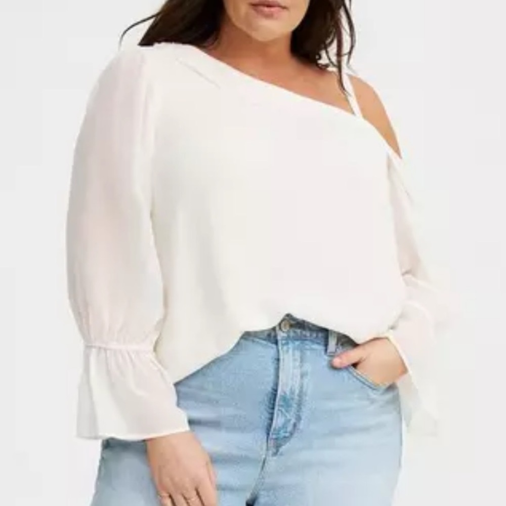 torrid Cream One-Shoulder Long Sleeve Blouse
